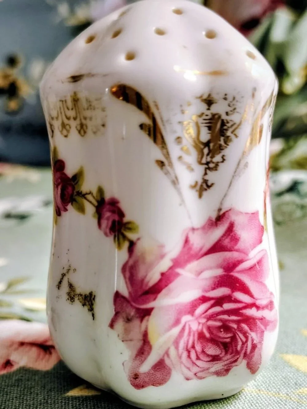 Vintage Floral Porcelain Salt Shaker